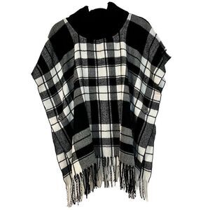 Multiples Buffalo Plaid Turtleneck Fringe Poncho Small